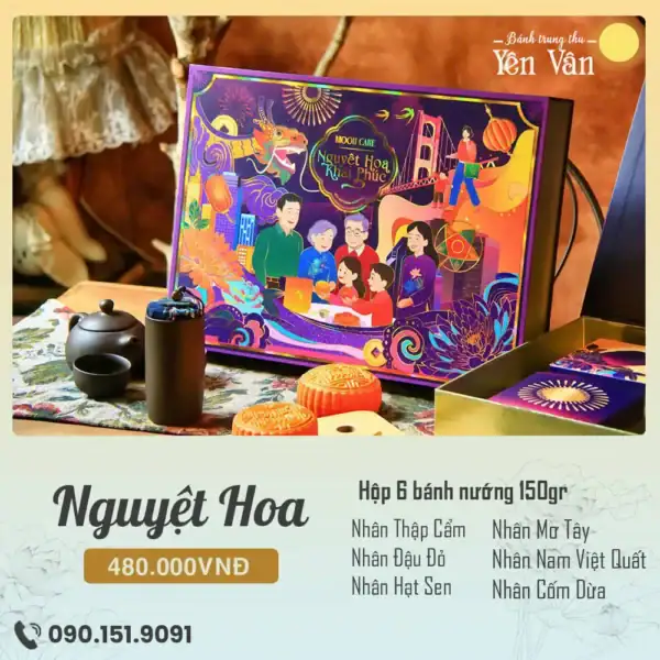Bánh trung thu Yên Vân 2025 hộp Nguyệt Hoa